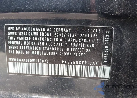 2013 Volkswagen Golf 2.5L 4-Door from USA, damaged, VIN WVWDA7AJ6DW119673